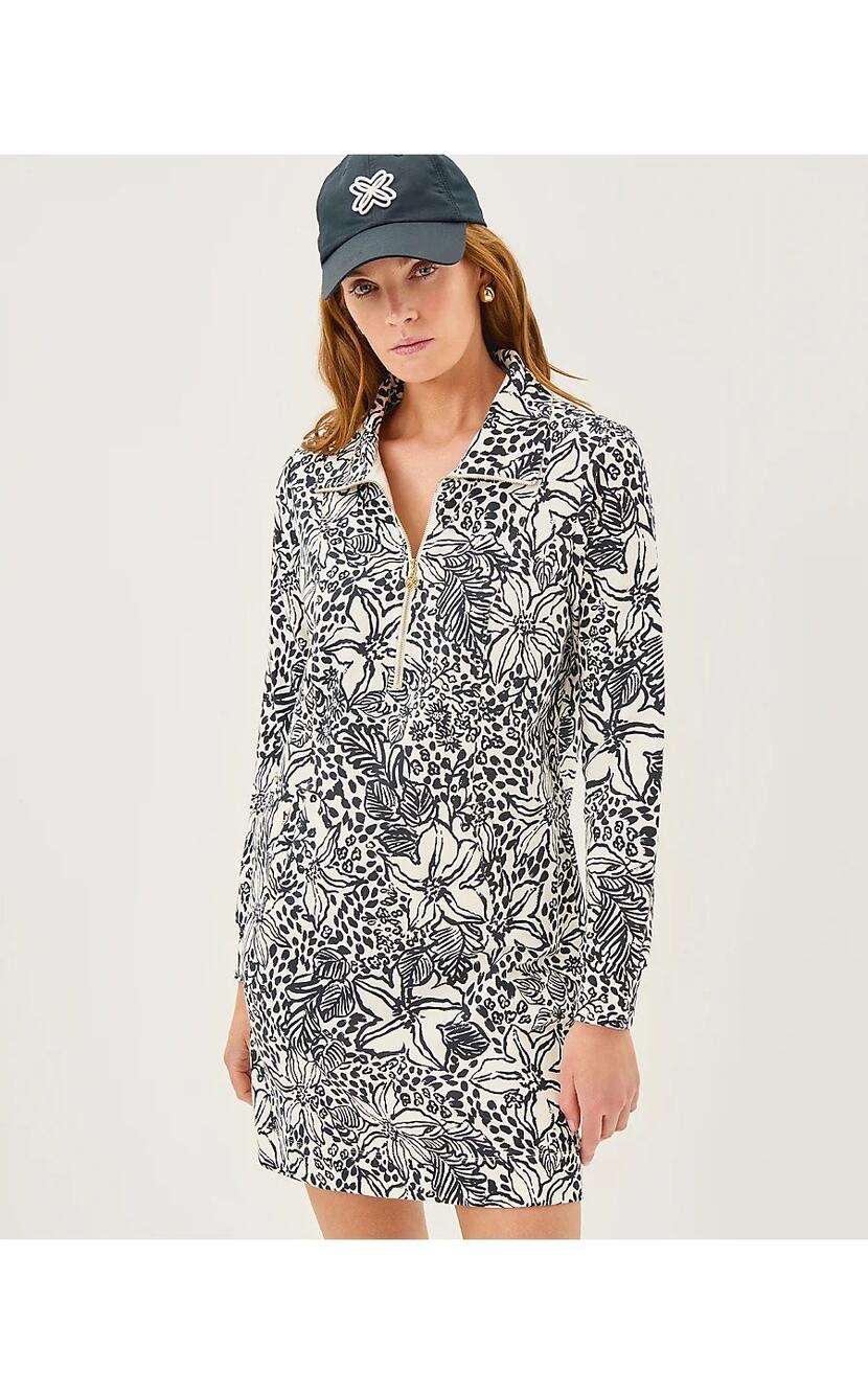 Lilly Pulitzer Women's Eleni UPF 50+ Dress Black White Onyx Lots to Spot S EUC